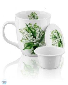 Porzellan-Tasse mit Deckel und Sieb (Maiglöckchen), 0,4 l