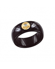 Damenring mit  Gelbgold und Brillant, schwarze Keramik