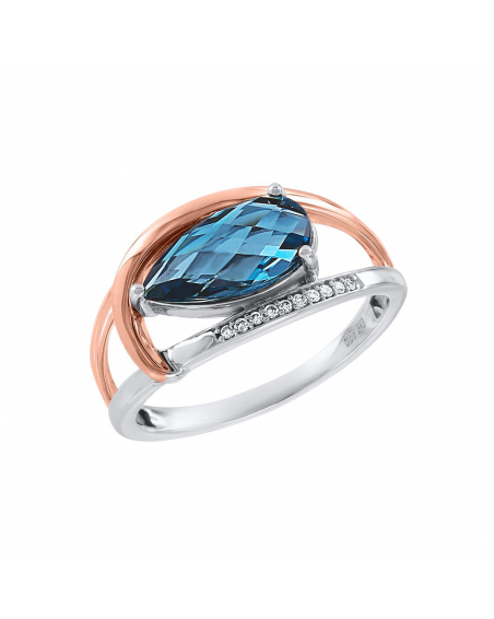 Кольцо с бриллиантами и топазом London blue