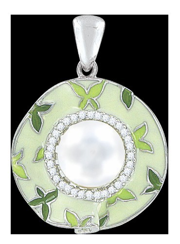 Подвеска с эмалью, жемчугом и фианитами