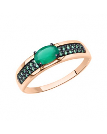 Кольцо с зеленым агатом и фианитами