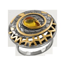 Damenring vergoldet mit Bernstein