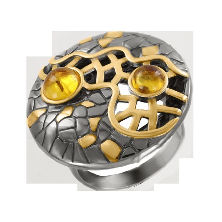 Damenring vergoldet mit Bernstein