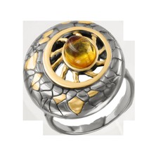 Damenring vergoldet mit Bernstein