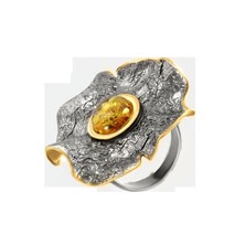 Damenring vergoldet mit Bernstein