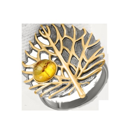 Damenring vergoldet mit Bernstein