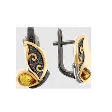 Ohrhänger Schmetterling vergoldet mit Bernstein