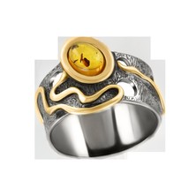 Damenring vergoldet mit Bernstein