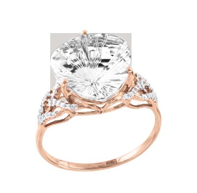 Кольцо с горным хрусталем и фианитами