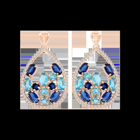 Серьги позолоченные с сапфирами, топазами и фианитами