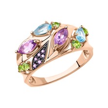 Damenring mit Topas, Chrysolith, Amethyst und Zirkonia