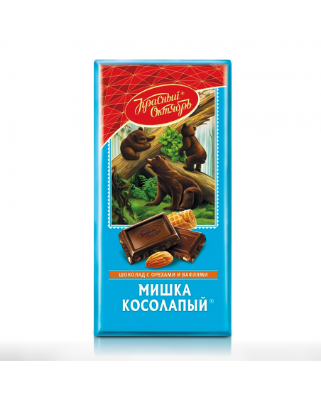 Schokolade "Klumpfüßiger Bär" mit Mandeln und Waffeln 75g