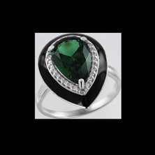 Damenring mit grün Sitall, Emaille, Zirkonia