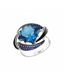 Кольцо с эмалью, синим ситаллом и фианитами