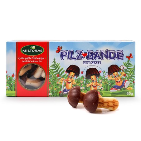Fröhliche Pilz-Bande - Mini Keks 60g mit Schokolade Miltonas